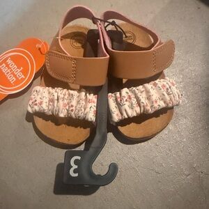 wonder nation Pink and Tan Floral Elastic Toddler Sandals